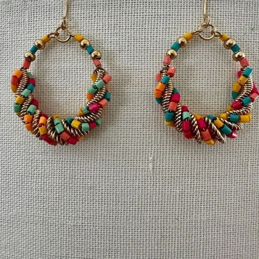 Colorful beaded hoop earrings
